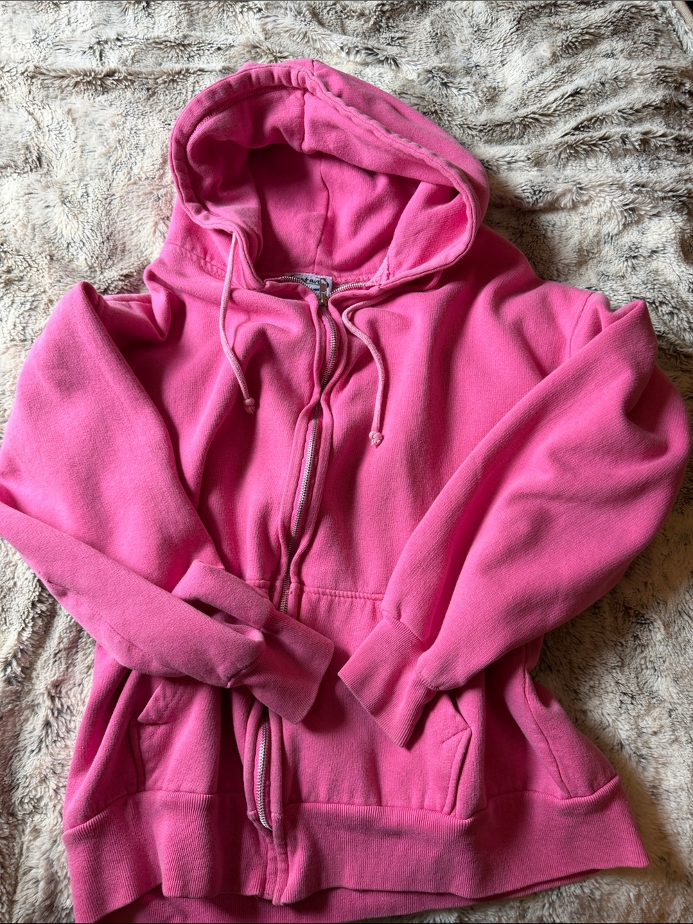 Classic Pink Zip-Up Hoodie with Drawstring Hood